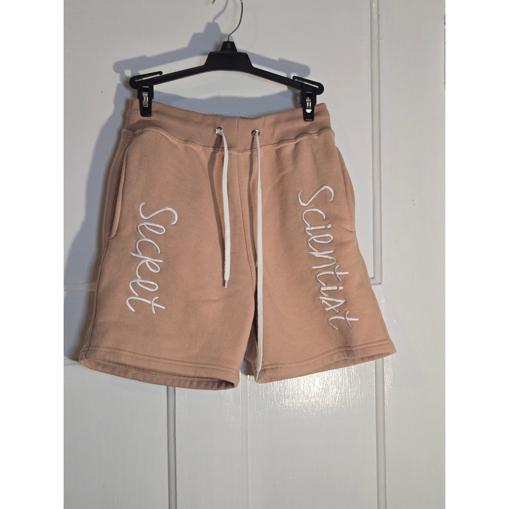 Secret Scientist Tan Peach Embroidered Sweat Shorts Mens XS Streetwear Fleece